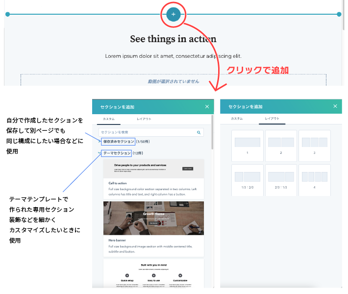 ＋ボタンをクリックで簡単に追加できます